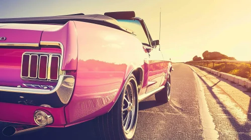 Pink Classic Car Drive Along Coastal Road