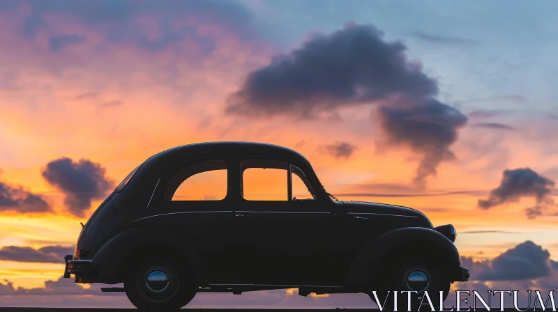 AI ART Vintage Black Car at Sunset on Road