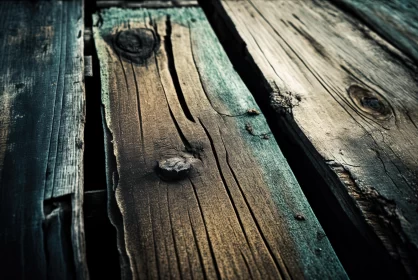 Weathered Wooden Planks: Capturing Raw Beauty in Dark Cyan and Bronze