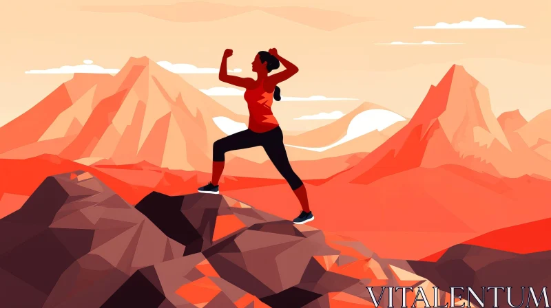 Woman on Mountain Top at Sunset AI Image
