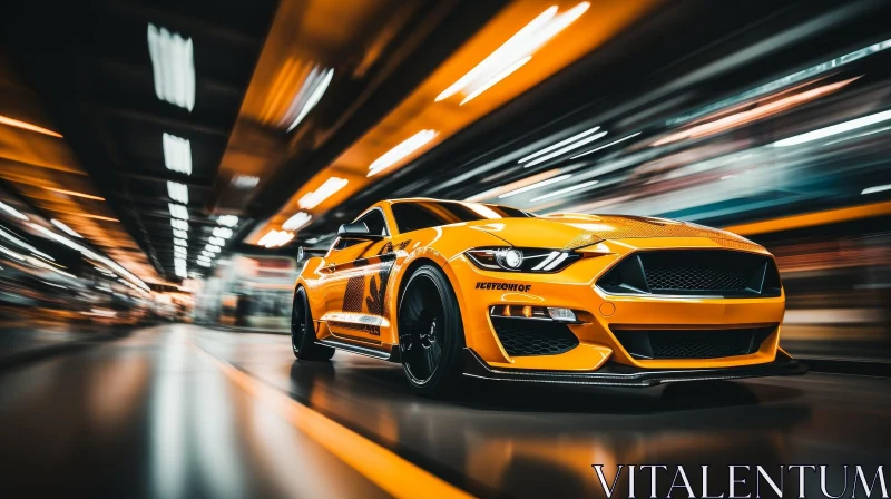 Yellow Ford Mustang Shelby GT500 Eleanor Speeding Through Tunnel AI Image