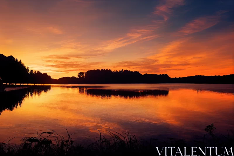Breathtaking Sunset Over a Serene Lake or River - Danish Golden Age Style AI Image