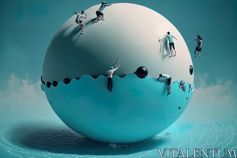 AI ART Captivating Illustration of People around a Circular White Ball