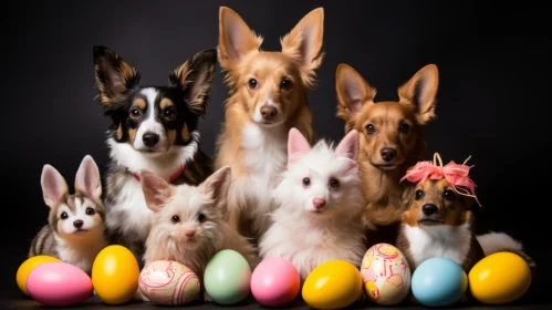 Charming Easter Canine Portrait with Colorful Eggs