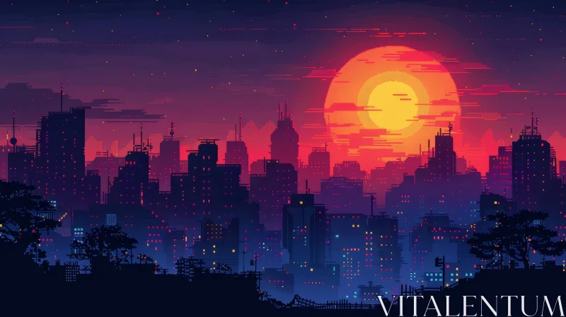 AI ART Cityscape Pixel Art Illustration at Night