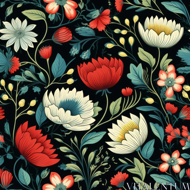 Dark Floral Pattern with Colorful Flowers AI Image