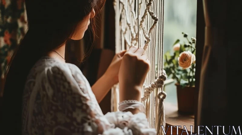 Delicate Woman by the Window: Peace and Tranquility Captured in a Photo AI Image