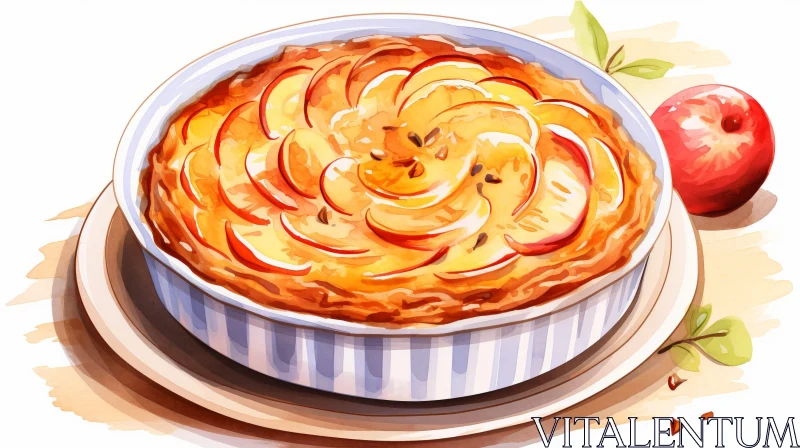 AI ART Delicious Apple Pie Watercolor Painting