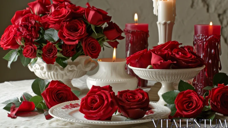 AI ART Elegant Red Roses Bouquet in White Vase