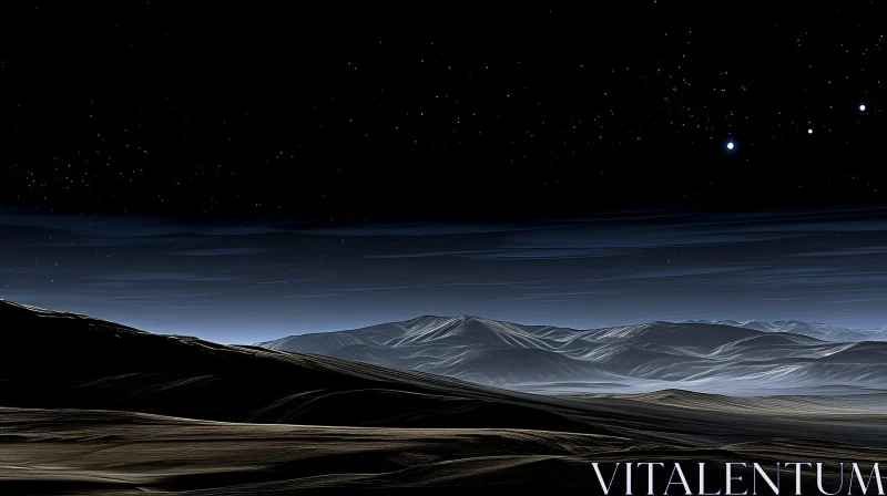 Enchanting Desert Night Landscape with Stars and Moons AI Image