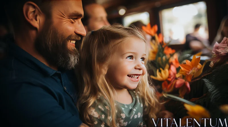 Father and Daughter's Joyful Moment in a Floral Setting AI Image