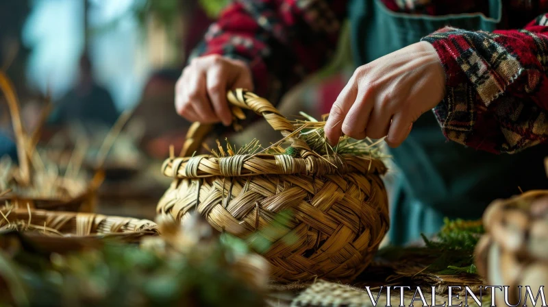 Handmade Straw Basket Weaving | Artisan Crafts AI Image