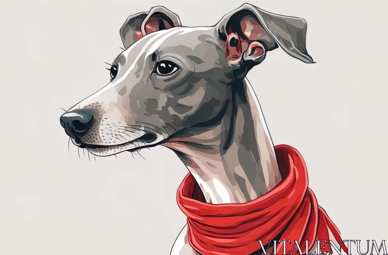 Minimalist Greyhound Portrait with Red Scarf | Iconic Pop Culture Caricature AI Image
