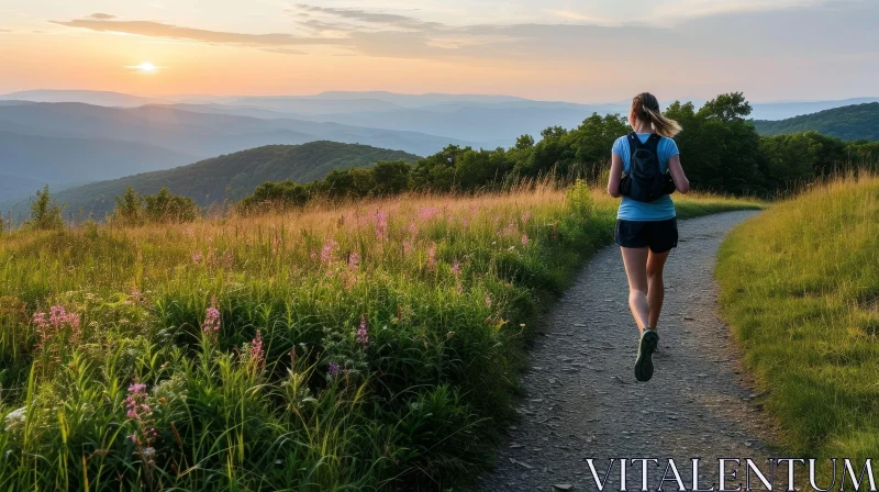 Mountain Sunset Trail Running AI Image