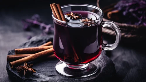 Mulled Wine with Cinnamon and Anise Stars | Dark Background