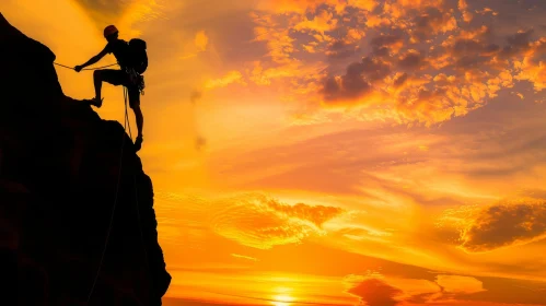 Silhouette of a Rock Climber on a Cliff Face