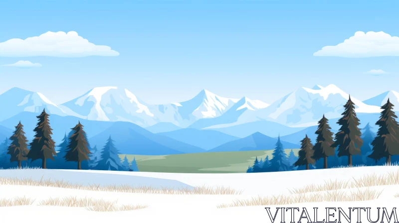 AI ART Tranquil Winter Landscape with Snow-Capped Mountains