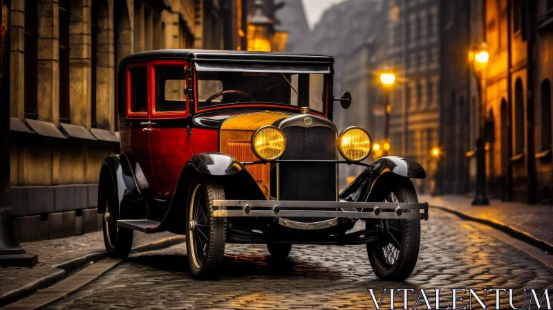 Vintage Car on Cobblestone Street AI Image