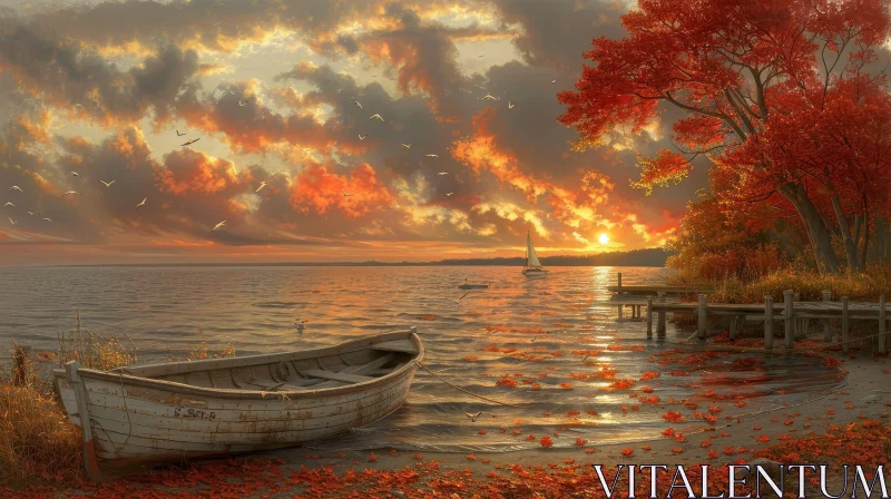 Autumn Lake Sunset Landscape AI Image