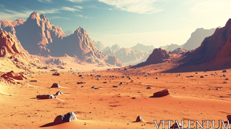 Barren Martian Landscape with Mountains and Red Sand AI Image