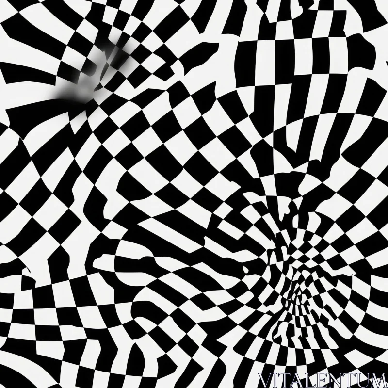 Black and White Checkered Psychedelic Pattern AI Image