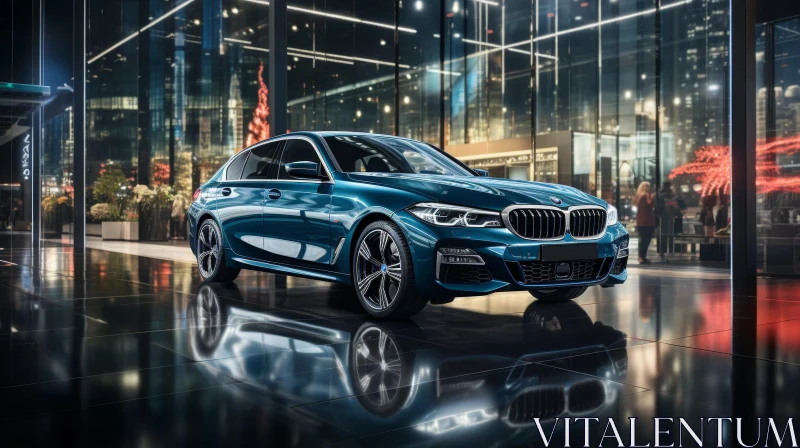 Blue BMW 5 Series in Modern City - Urban Luxury Car AI Image