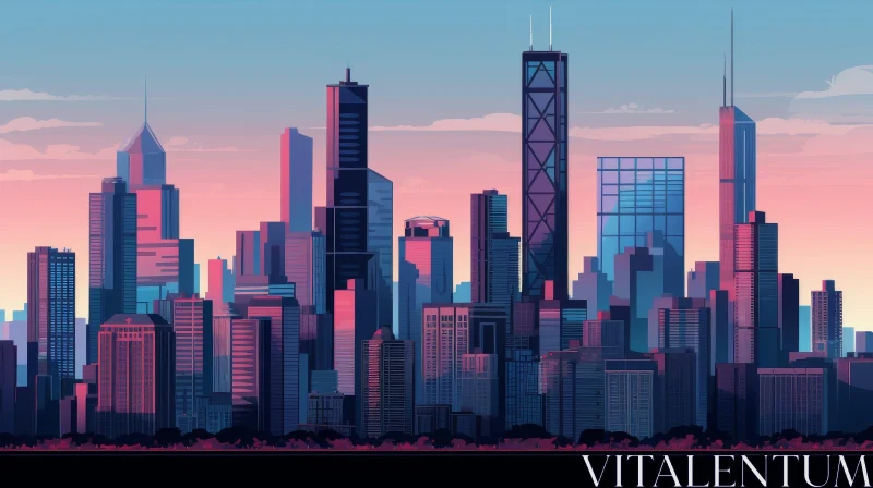 Cityscape Sunset Digital Painting - Retro-Futuristic Skyline AI Image