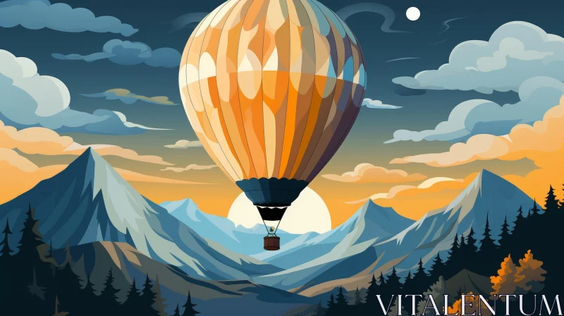 Colorful Hot Air Balloon Landscape at Sunset AI Image