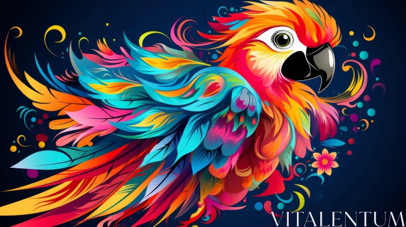 Colorful Parrot Digital Painting - Rainbow Feathers Spread Wings AI Image