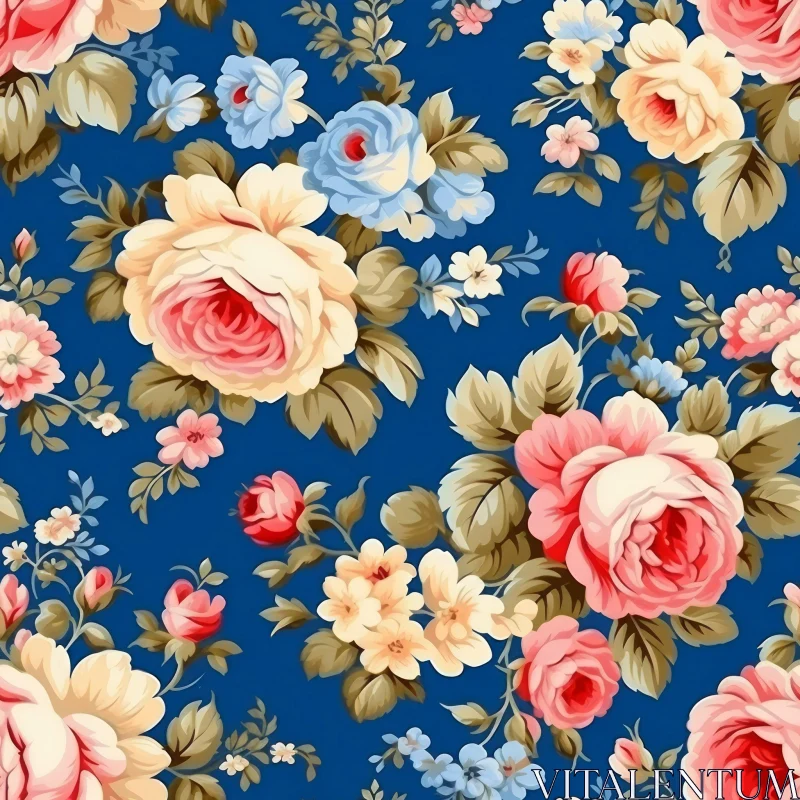 Dark Blue Floral Rose Pattern - Elegant Design AI Image