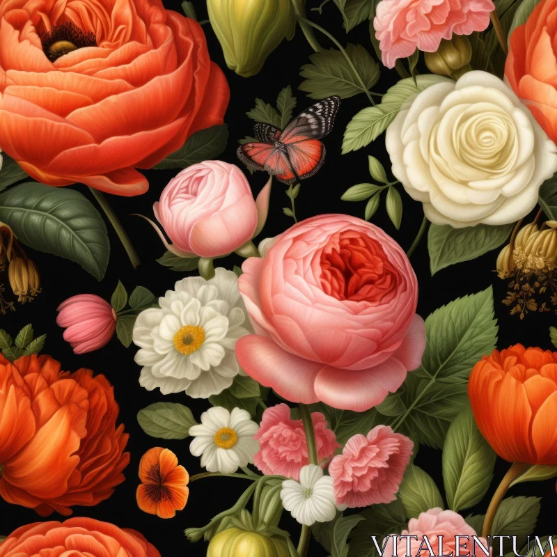Dark Floral Pattern with Roses, Peonies, and Lilies AI Image