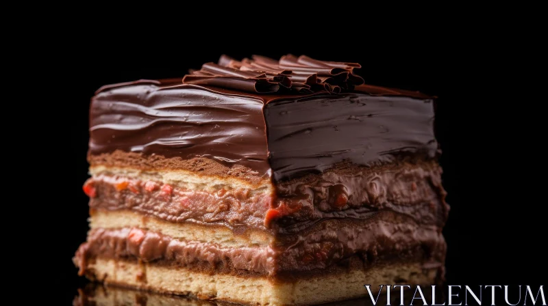 Decadent Chocolate Cake on Reflective Surface AI Image