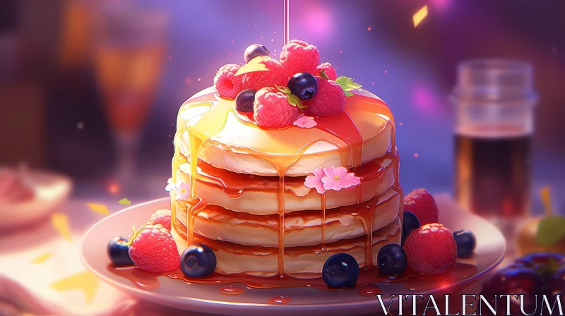 AI ART Delicious Pancakes with Raspberries and Blueberries