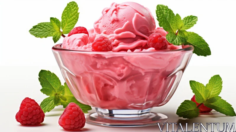 Delicious Raspberry Ice Cream with Fresh Berries and Mint AI Image