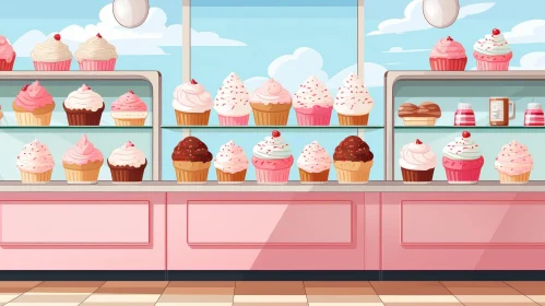 Delightful Bakery Shop Cupcake Display