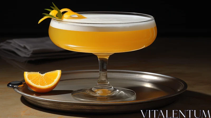 Exquisite Orange Cocktail on Silver Tray AI Image