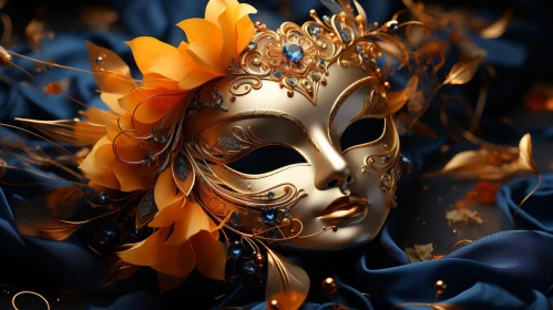 Golden Mask with Orange Floral Decorations