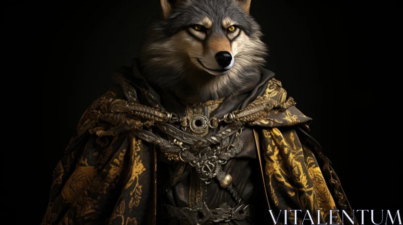 Golden Robe Wolf Portrait AI Image
