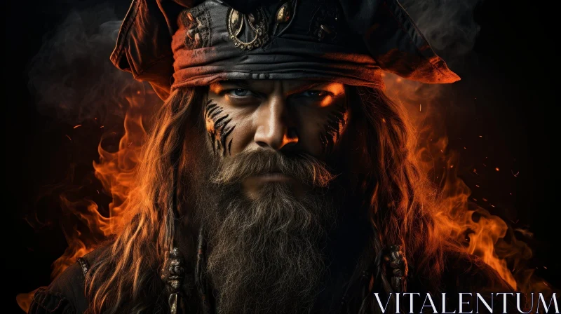 Intense Pirate Portrait with Fire Background AI Image