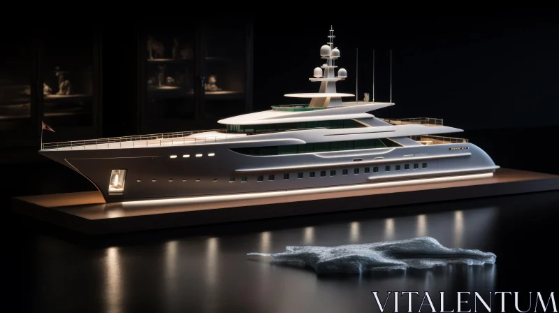 Luxury Yacht Model - 3D Rendering on Dark Background AI Image