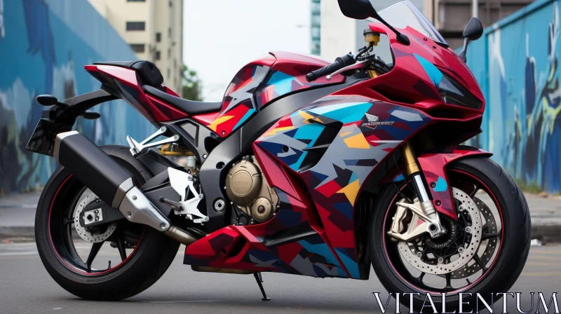 AI ART Modern Red and Black Sport Motorcycle on Urban Asphalt Road