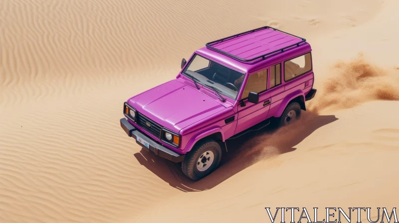 Pink Four-Wheel Drive Speeding in Desert AI Image