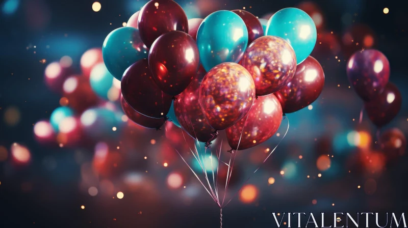 Reflective Red and Blue Balloons for Celebrations AI Image