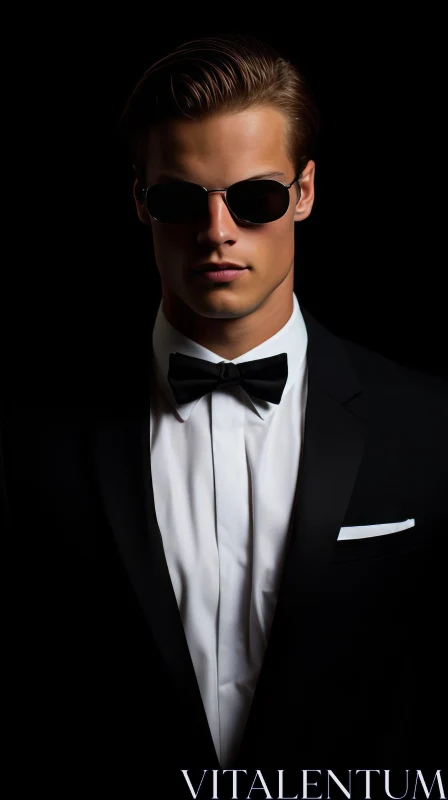 Serious Young Man in Black Suit Portrait AI Image