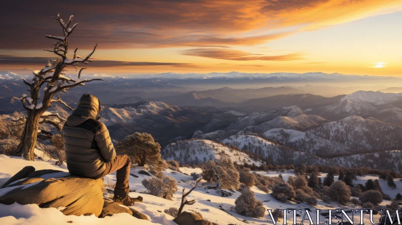 Snow-Capped Mountain Range Sunset Landscape AI Image