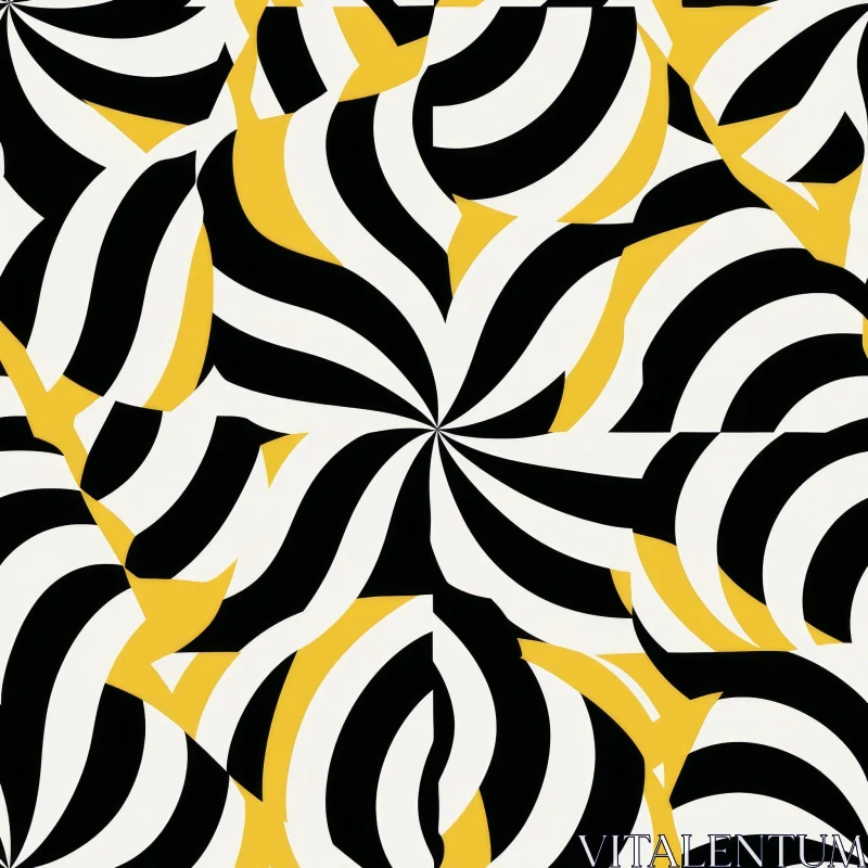 Spiral Black and White Pattern with Yellow Accents AI Image