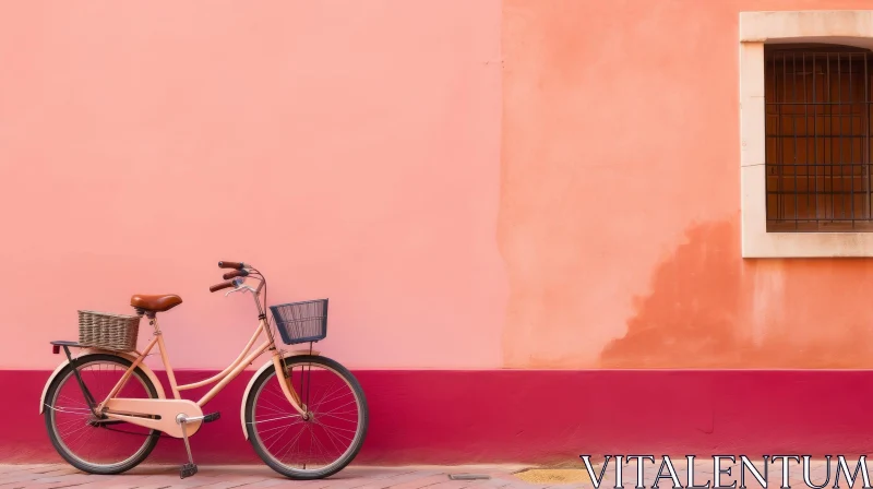 Vintage Bicycle Against Pink Wall AI Image