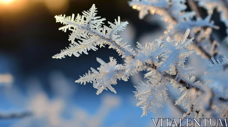 Winter Beauty: Frost-Covered Branch with Intricate Ice Patterns AI Image