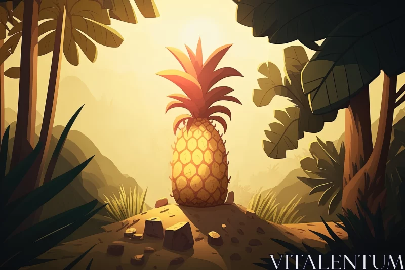 Cartoon Pineapple in a Detailed Natural Landscape AI Image