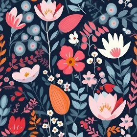 Dark Blue Floral Pattern - Colorful Seamless Design